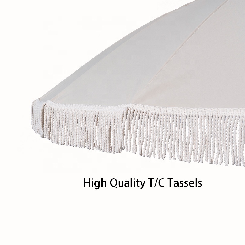 High Quality  Only Few Stocks 2.2m Beige Tassels Outdoor Beach Umbrella with Tassels