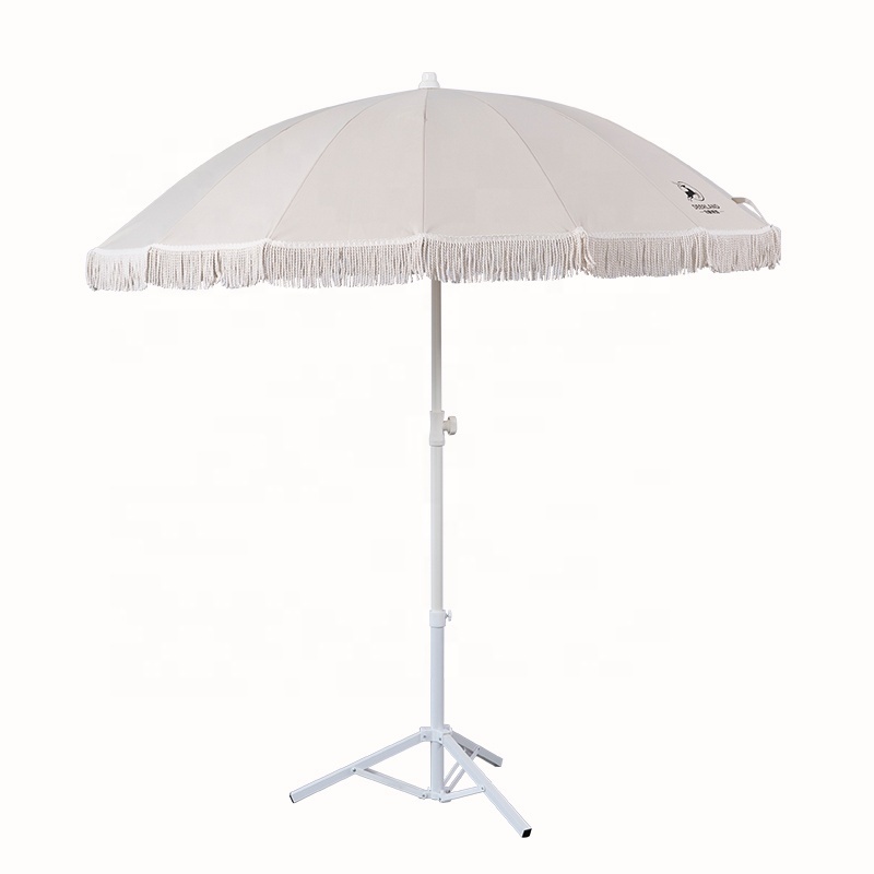 High Quality  Only Few Stocks 2.2m Beige Tassels Outdoor Beach Umbrella with Tassels