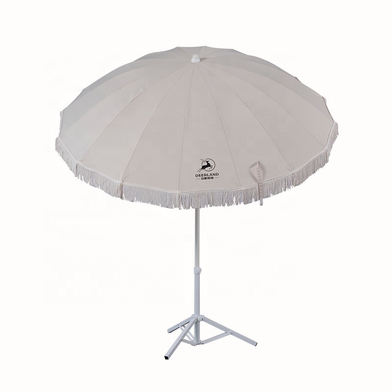 High Quality  Only Few Stocks 2.2m Beige Tassels Outdoor Beach Umbrella with Tassels