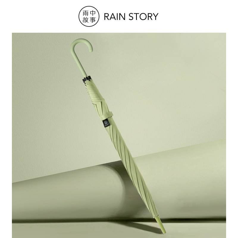 RTS Product Macron Color Simple Style Fiberglass Frame Curved Handle Straight Umbrella for Rainy