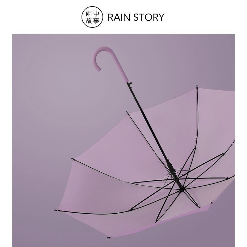 RTS Product Macron Color Simple Style Fiberglass Frame Curved Handle Straight Umbrella for Rainy