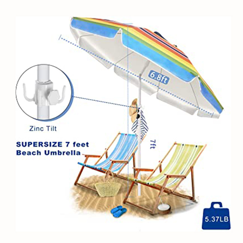 Customized Rainbow Stripe Pattern UPF50+ Sun Shelter Patio Outdoor Beach Umbrella with Tilt Sand Anchor and Carry Bag