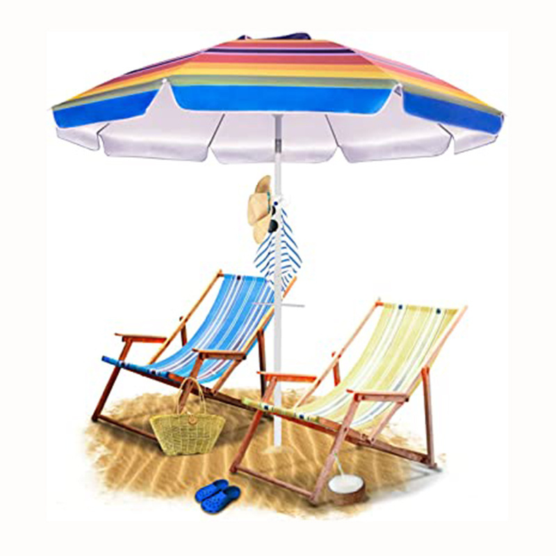 Customized Rainbow Stripe Pattern UPF50+ Sun Shelter Patio Outdoor Beach Umbrella with Tilt Sand Anchor and Carry Bag