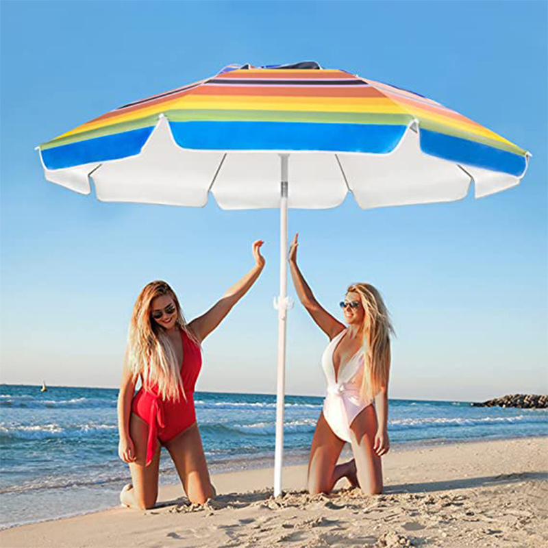 Customized Rainbow Stripe Pattern UPF50+ Sun Shelter Patio Outdoor Beach Umbrella with Tilt Sand Anchor and Carry Bag