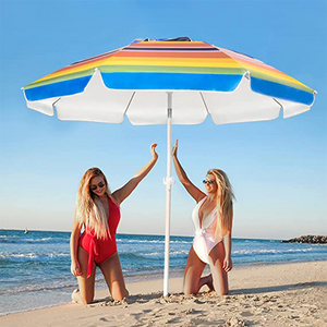 Customized Rainbow Stripe Pattern UPF50+ Sun Shelter Patio Outdoor Beach Umbrella with Tilt Sand Anchor and Carry Bag