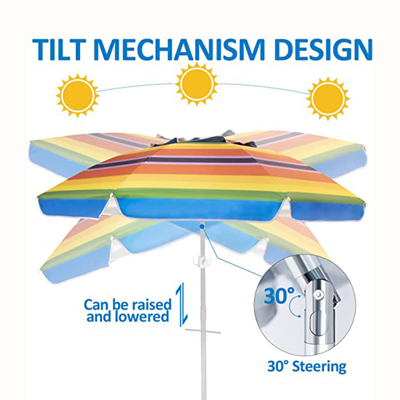 Customized Rainbow Stripe Pattern UPF50+ Sun Shelter Patio Outdoor Beach Umbrella with Tilt Sand Anchor and Carry Bag