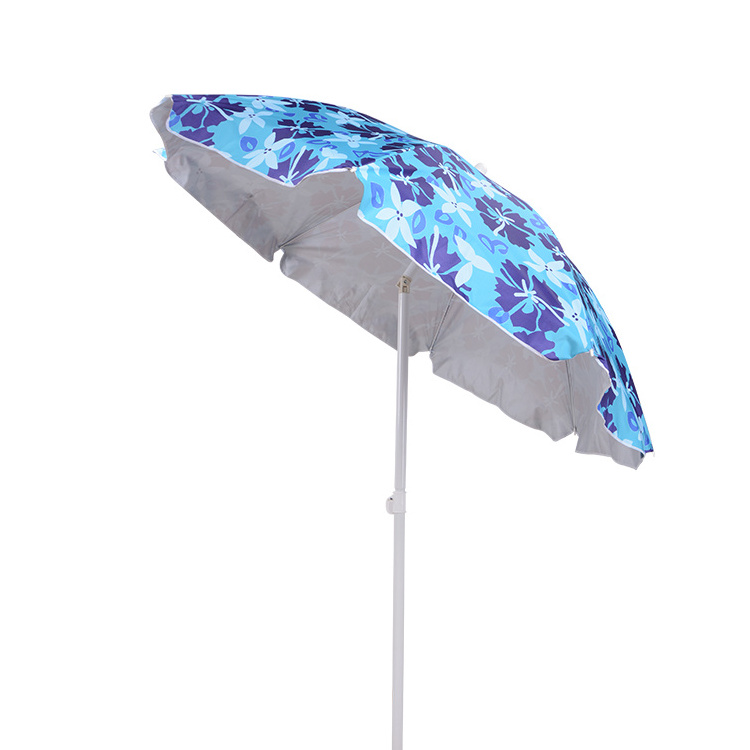 Custom Easy to Carry Sliver Coated Inside UV Protection Flower Printed Beach Umbrella for Travel and Beach Side