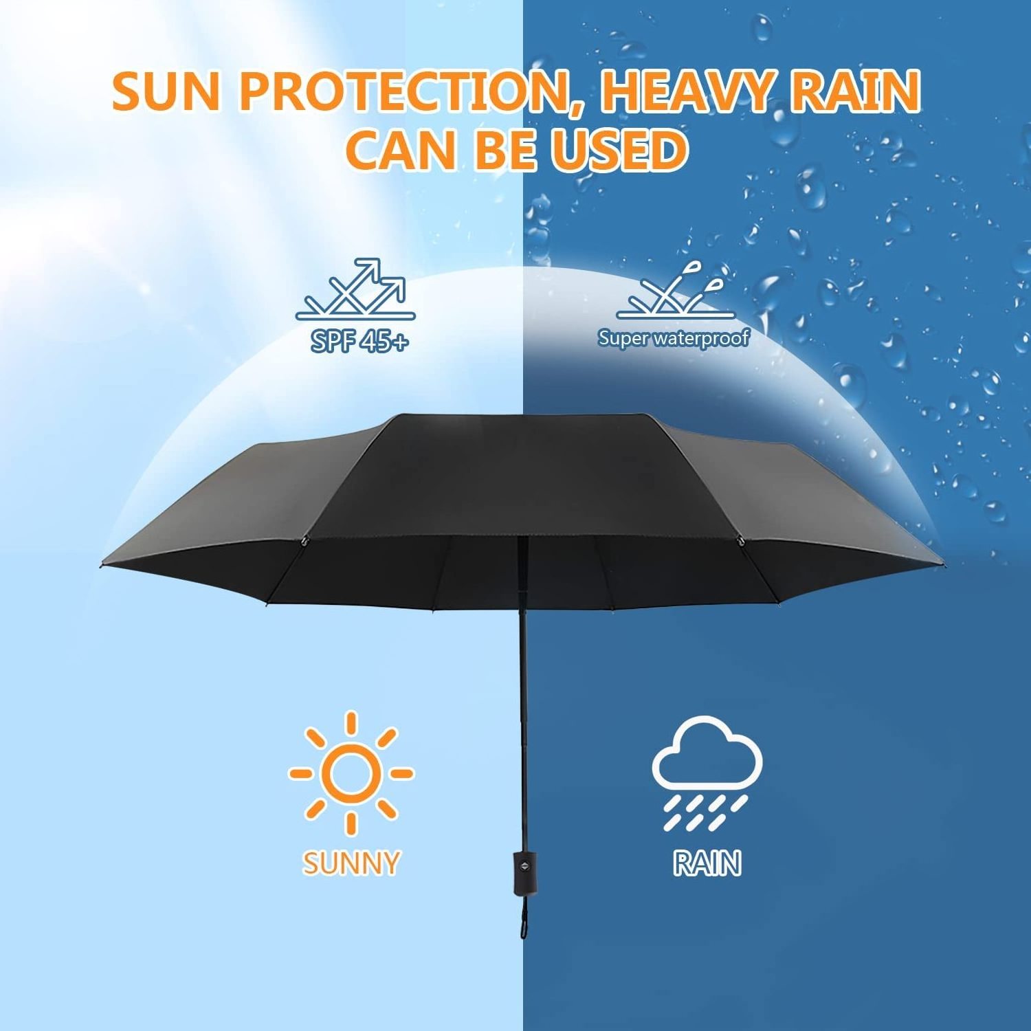 Lightweight Sturdy Sun Rain Umbrella with Automatic Open Close Button 8 Ribs Compact Foldable Umbrella