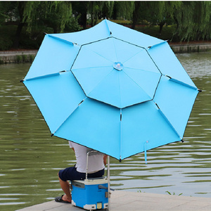 Hot Sale Outdoor Durable Fiberglass Frame 2.0M Double Layer Fishing Umbrella Sunshade Beach Umbrella