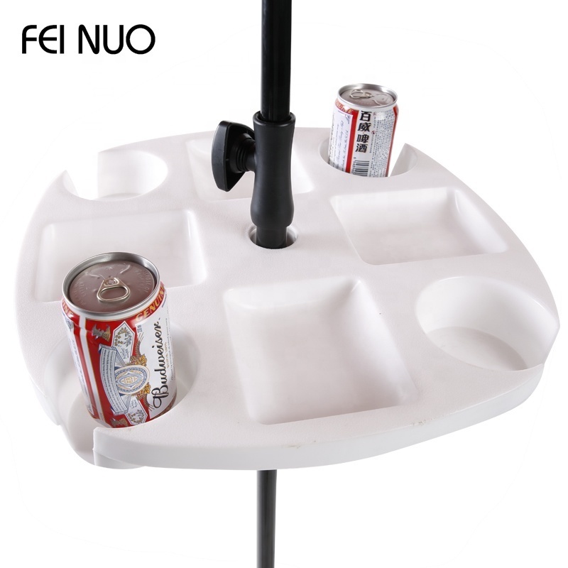 Promotion Medium-Sized Plastic  Beach Umbrella Table Tray with 4 Cup Holder and Holes on the Side