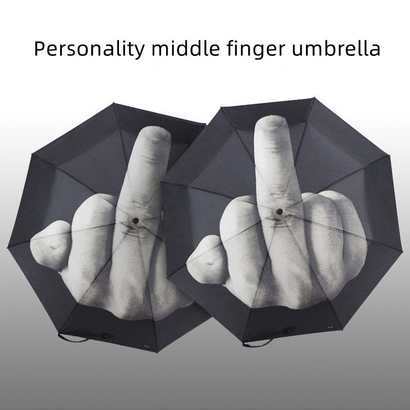 Student Personalized Umbrella Middle Finger Fully Automatic Umbrella with Sliver Coating Sun Rain Umbrella