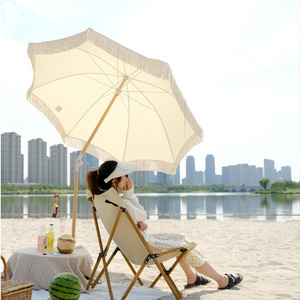 Wholesale Uv Protection Portable 160g Polyester Tassel Beach Umbrella with Base