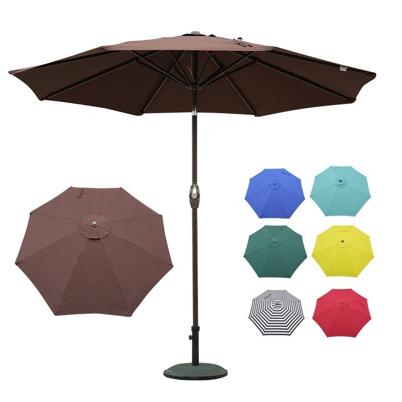 9' Outdoor Market Patio Umbrella with Auto Tilt Crank Large Sun Umbrella with Pole Fade resistant canopy Easy to set