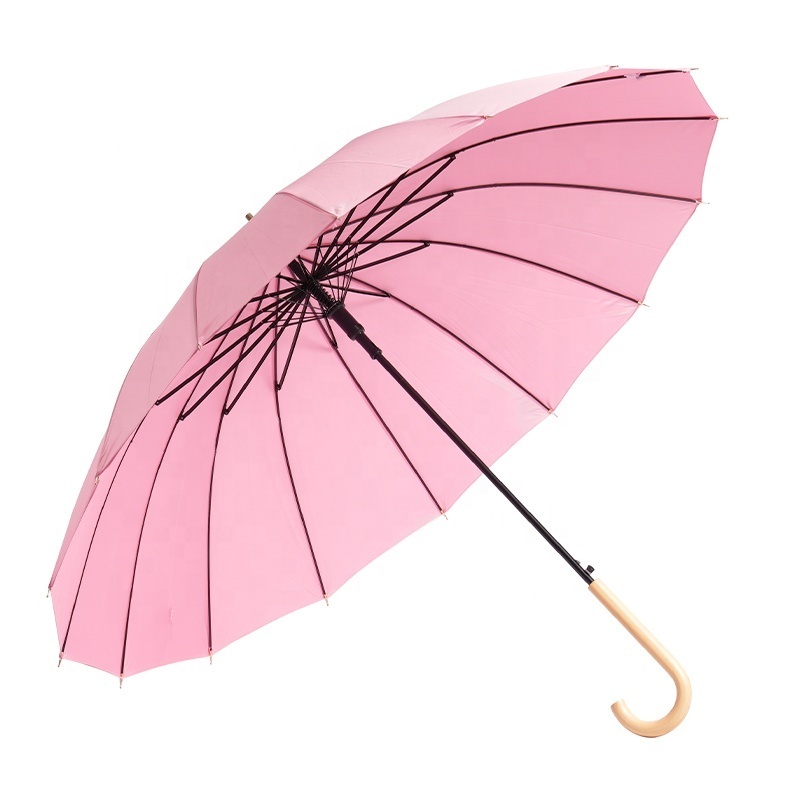 16K Solid Color Semi-Automatic Curved Handle Straight Umbrella Sun Rain Golf Umbrella