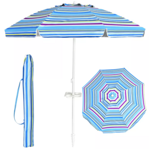 Custom 6.5ft Stripe Beach Umbrella Portable Patio Sunshade Parasol with Table Tray and Tilt System