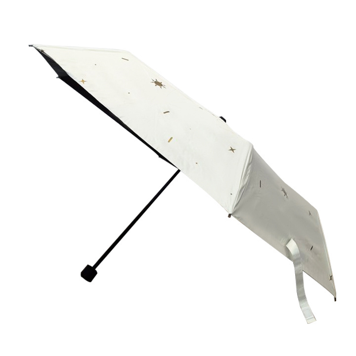 Wholesale custom star print 3 fold all weather black coating umbrella light weight 190T sun rain umbrella