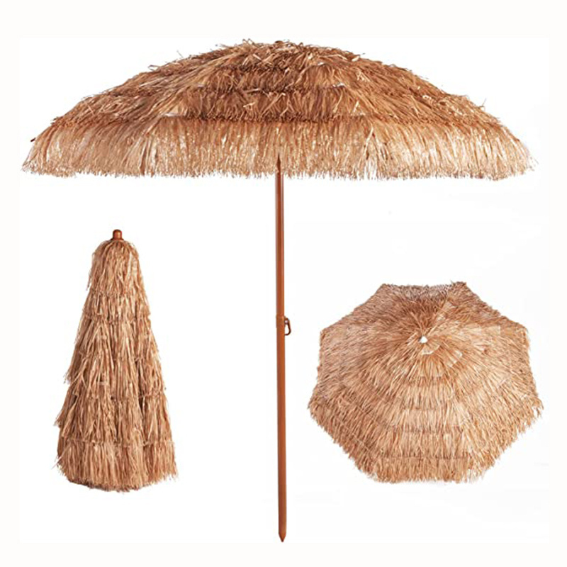 Hot Selling 2.0M Pp Plastic Raffia Straw Hawaiian Style Patio Beach Umbrella with Tilt System