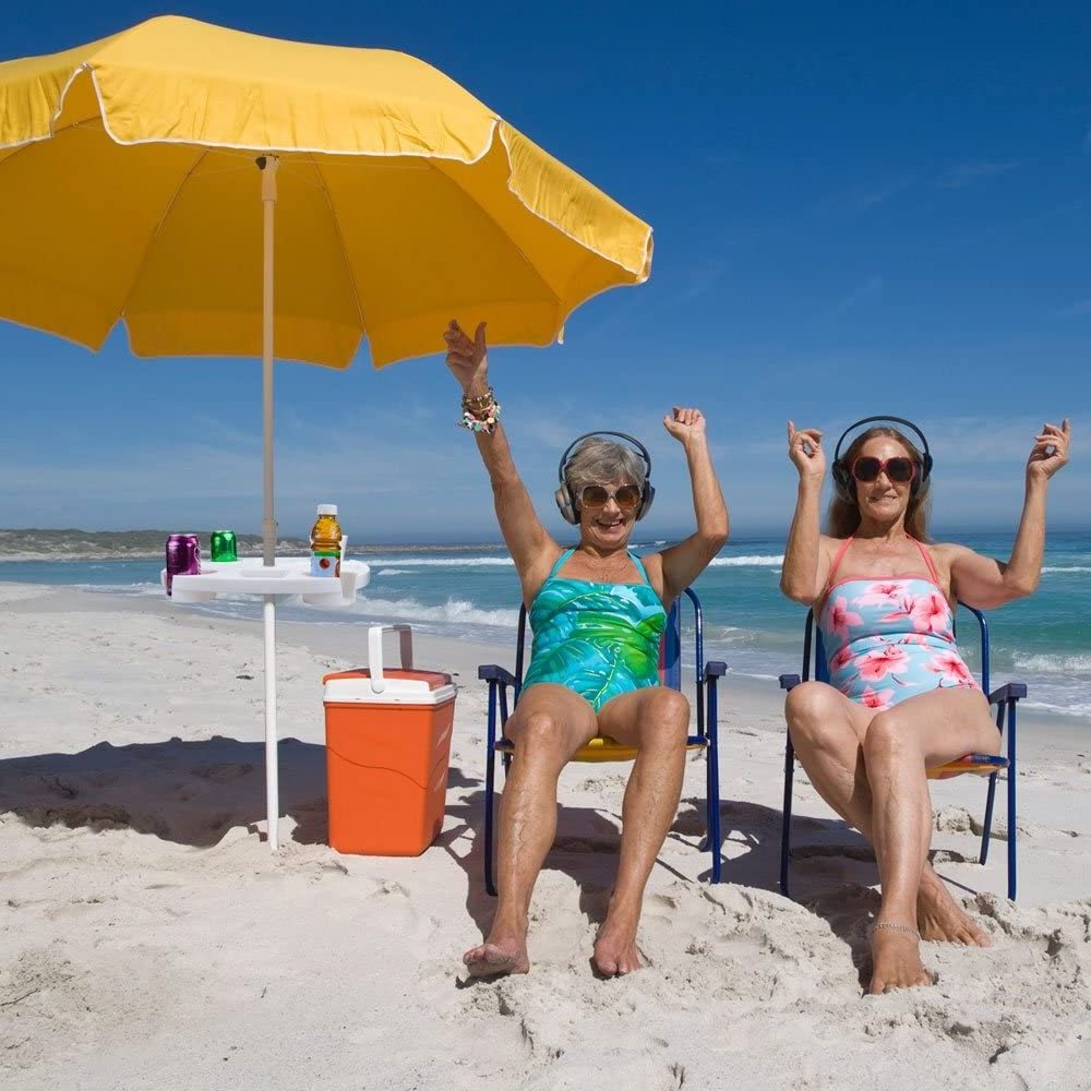 High Quality White Color 4 Drink Holder and Tray Slots Outdoor Beach Umbrella Table