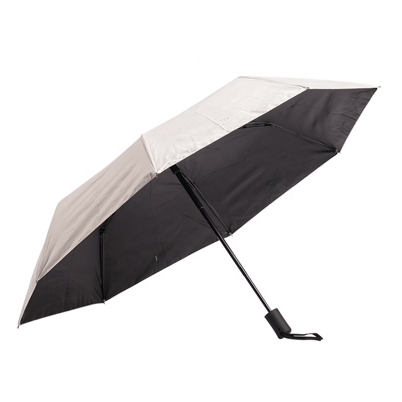 Solid color 3 fold Black Coating Automatic UV Resistant Umbrella Travel Umbrella