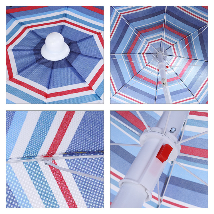 Hot Sale Customized UPF50+ Outdoor Portable Sunshade Stripe or Solid Beach Umbrella with Tilt