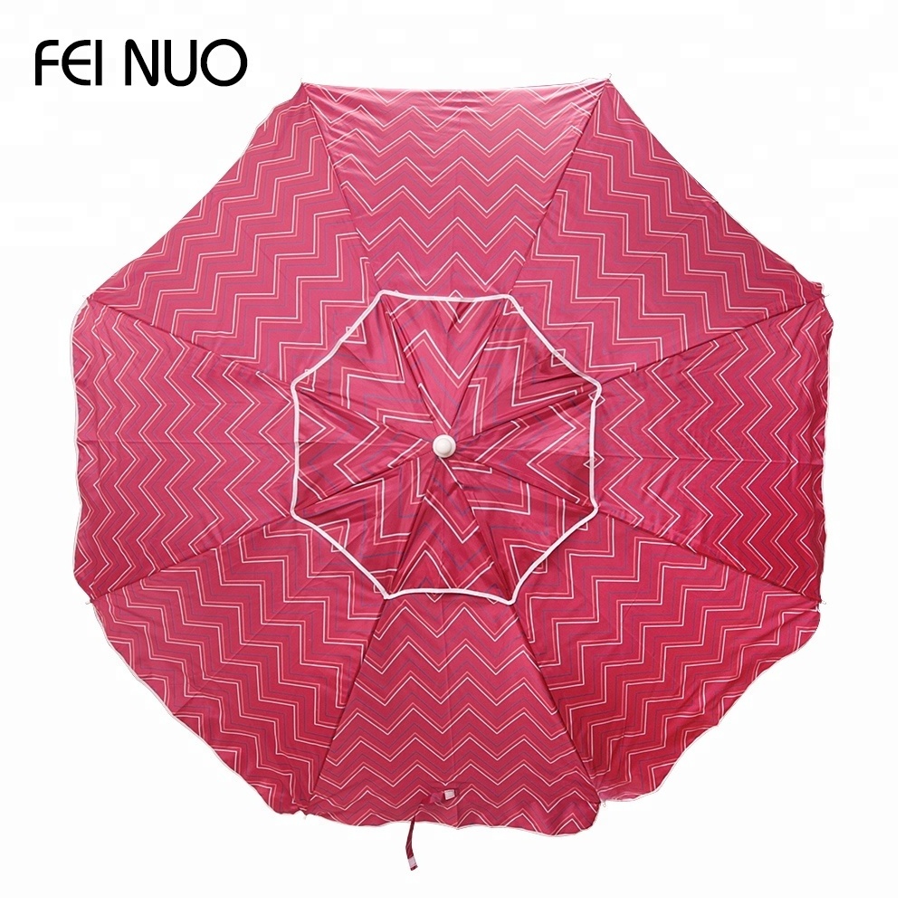 Unique style tilt printing umbrella with fringe air vent parasol beach umbrella made in China