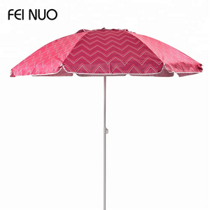 Unique style tilt printing umbrella with fringe air vent parasol beach umbrella made in China