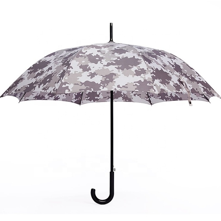 Custom made wholesale steel camouflage printed windproof straight umbrella auto open with J handle