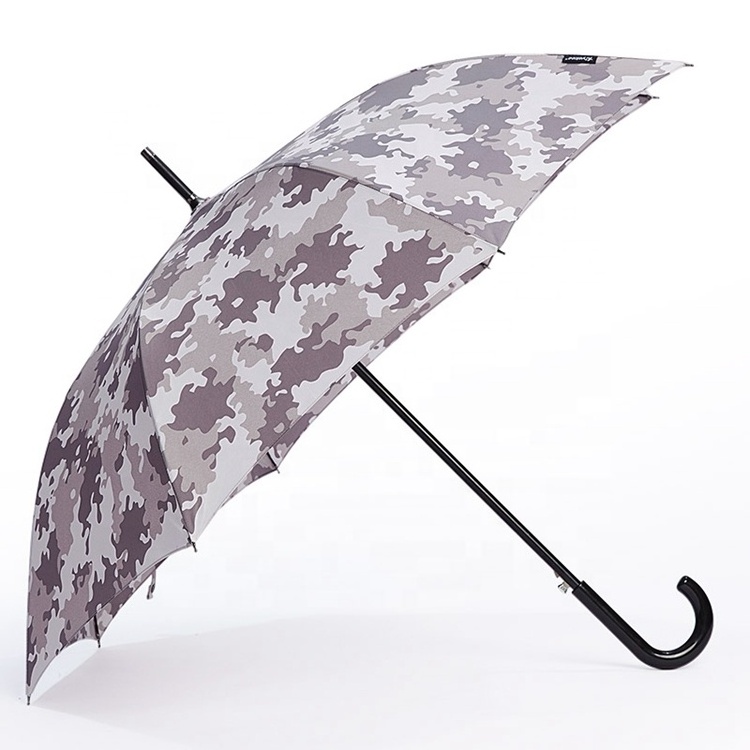 Custom made wholesale steel camouflage printed windproof straight umbrella auto open with J handle