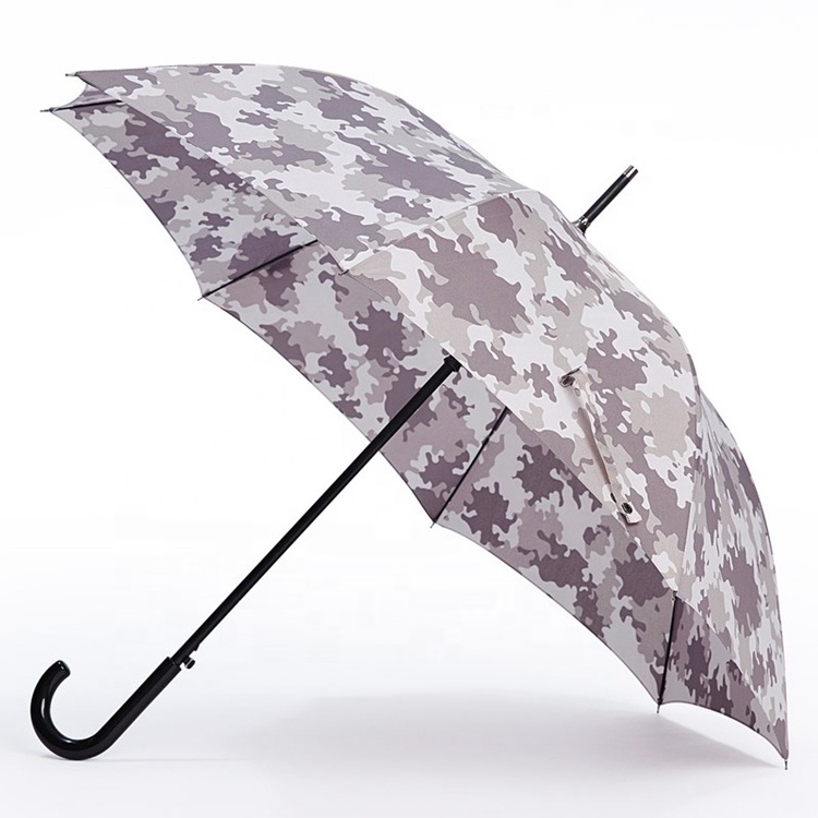 Custom made wholesale steel camouflage printed windproof straight umbrella auto open with J handle