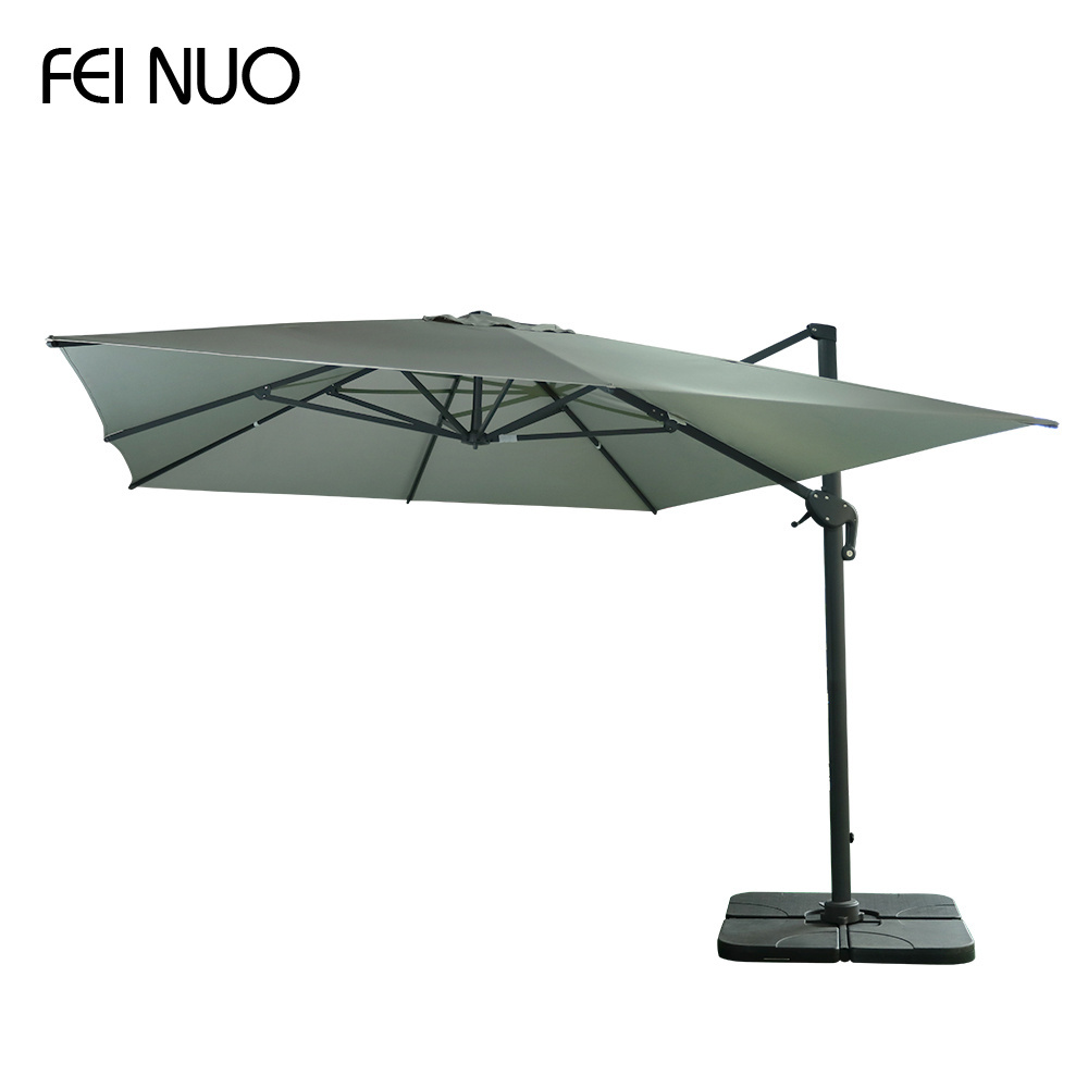 New arrival custom 3m aluminum cantilever banana patio parasol restaurant umbrella cafe with base