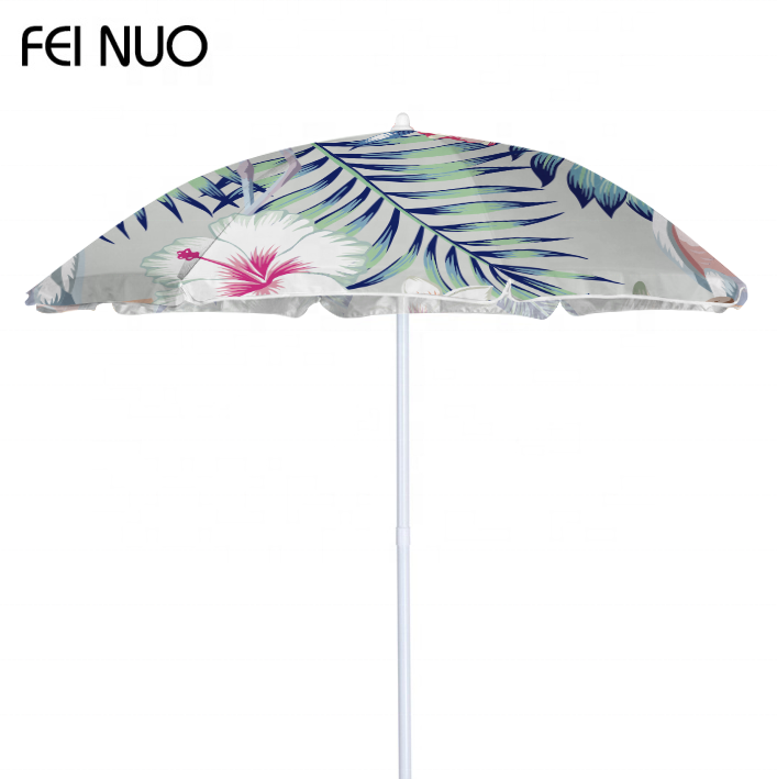 High Quality 120G Polyester with Sliver Coating 4 Pattern Design 8K Beach Umbrella with Flap Steel Tilt