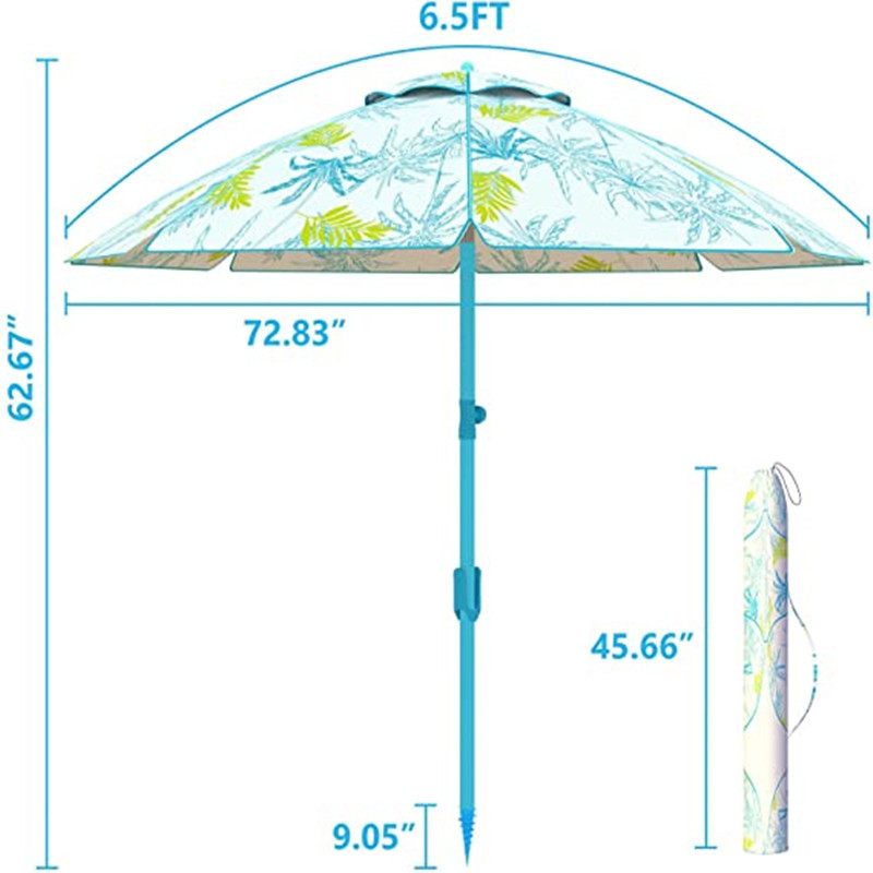 UPF 50+ PU Coating 6.5ft Heavy Duty Window Tilt foldable Beach Parasol Umbrella with Tray Sand Anchor