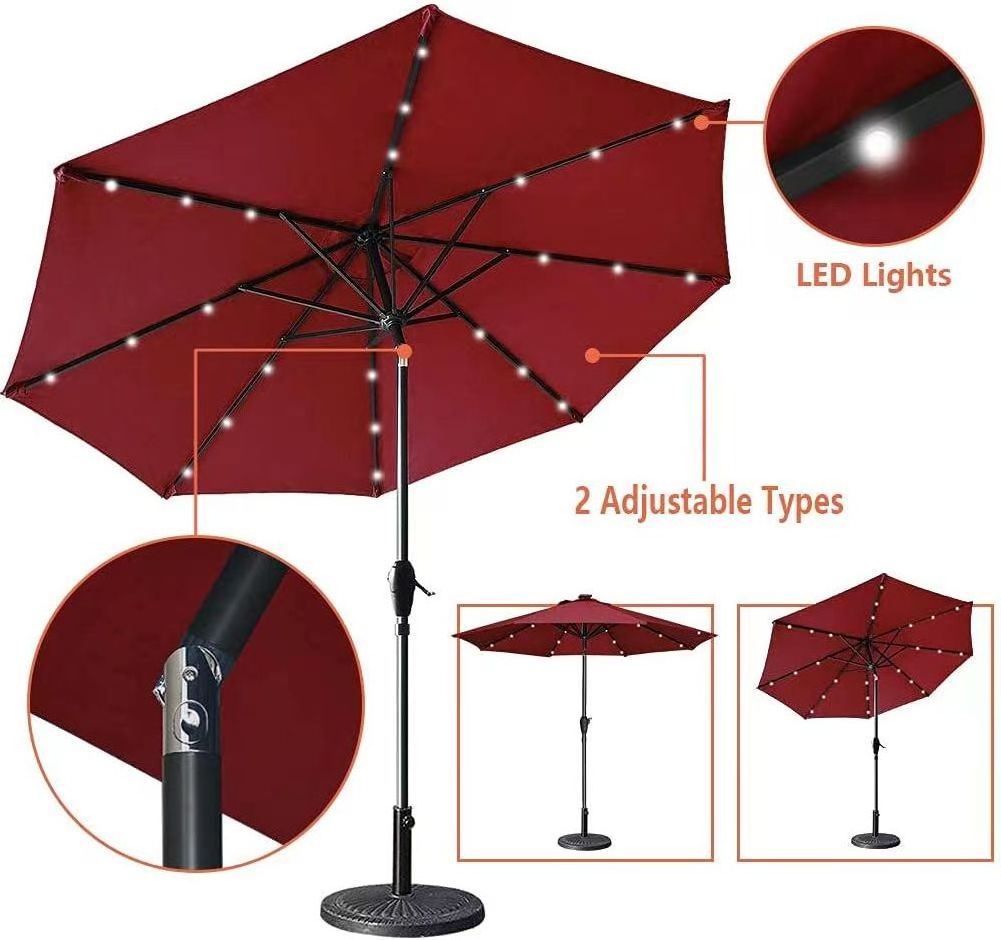 New Design UV Resistant Garden Balcony Patio Solar LED Light Umbrella