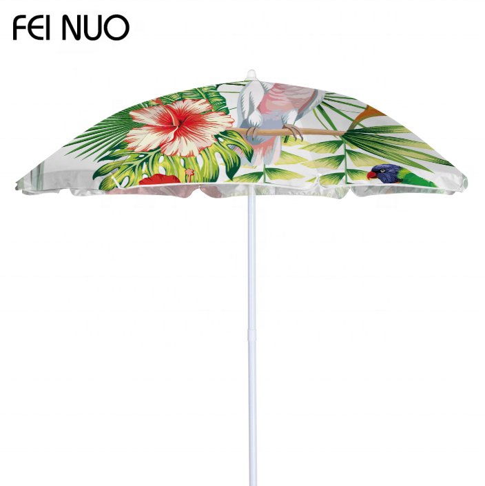 High Quality 120G Polyester with Sliver Coating 4 Pattern Design 8K Beach Umbrella with Flap Steel Tilt