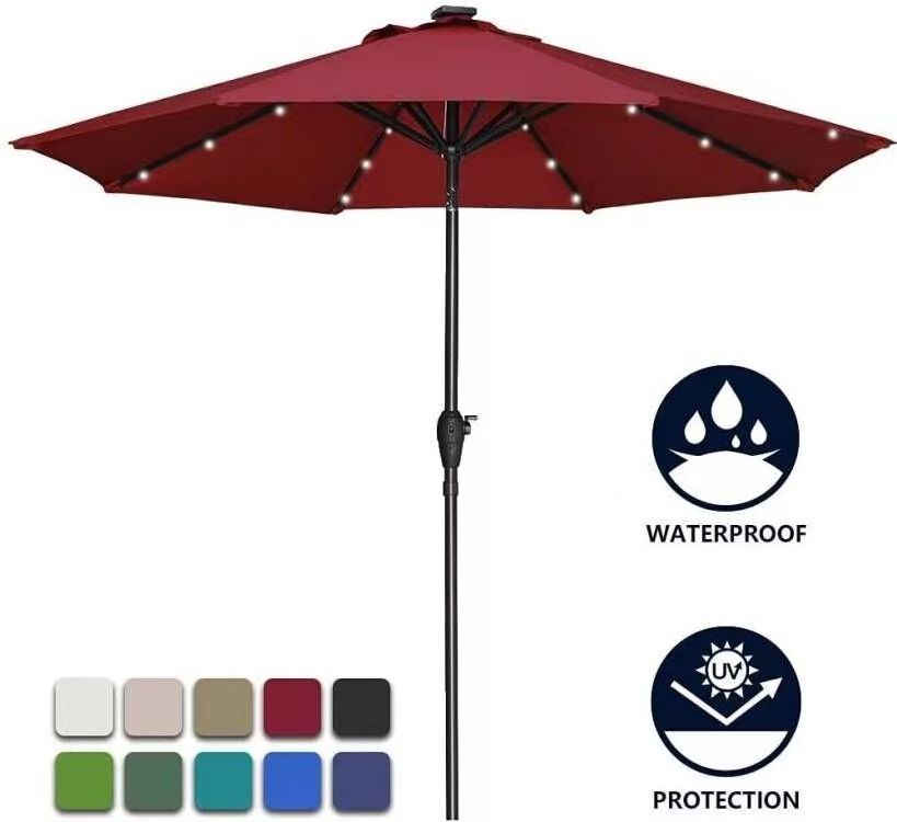 New Design UV Resistant Garden Balcony Patio Solar LED Light Umbrella