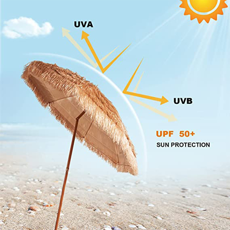 Hot Selling 2.0M Pp Plastic Raffia Straw Hawaiian Style Patio Beach Umbrella with Tilt System