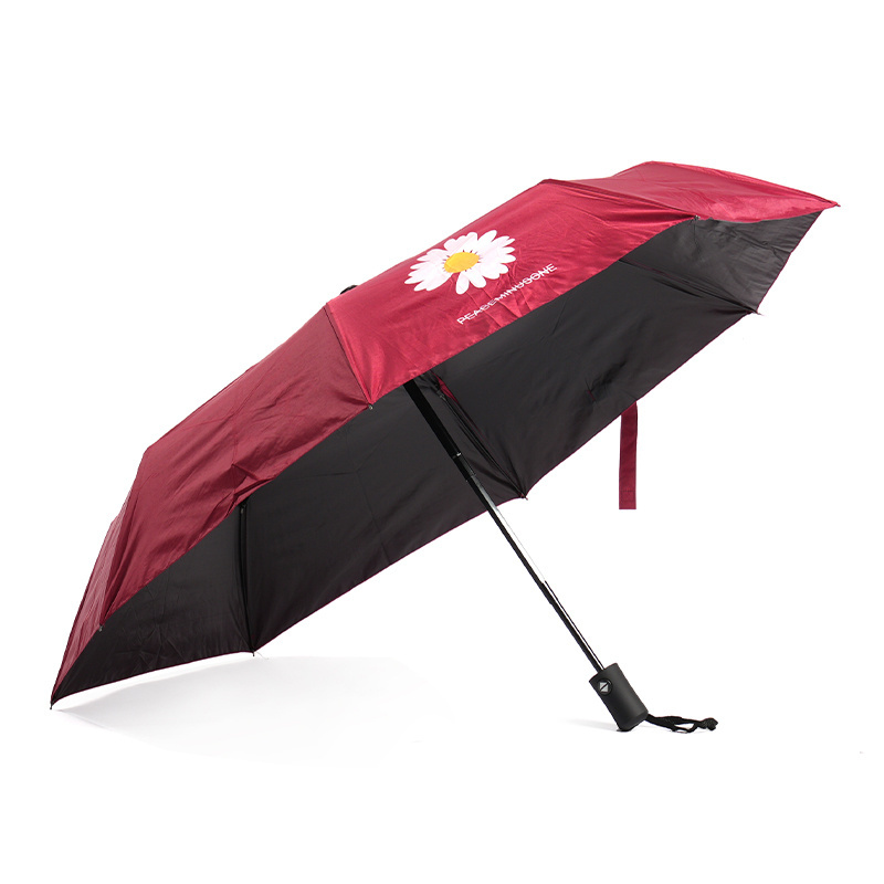 Flower logo Logo 3 fold Black Coating Automatic UV Resistant Umbrella Travel Umbrella