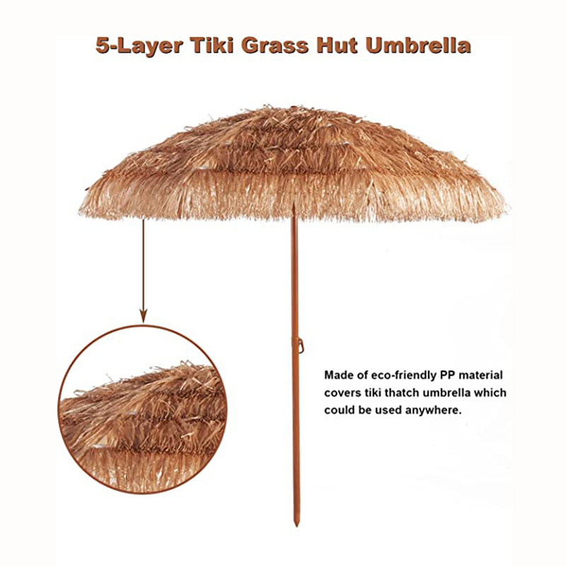 Hot Selling 2.0M Pp Plastic Raffia Straw Hawaiian Style Patio Beach Umbrella with Tilt System