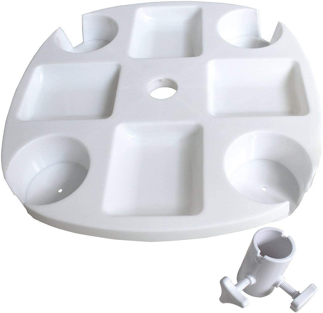 High Quality White Color 4 Drink Holder and Tray Slots Outdoor Beach Umbrella Table