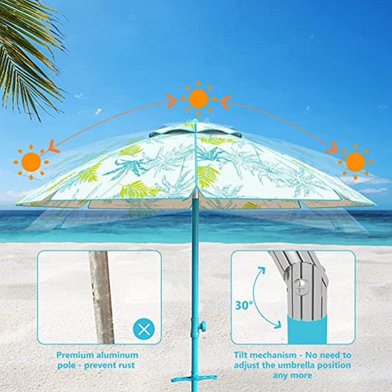 UPF 50+ PU Coating 6.5ft Heavy Duty Window Tilt foldable Beach Parasol Umbrella with Tray Sand Anchor