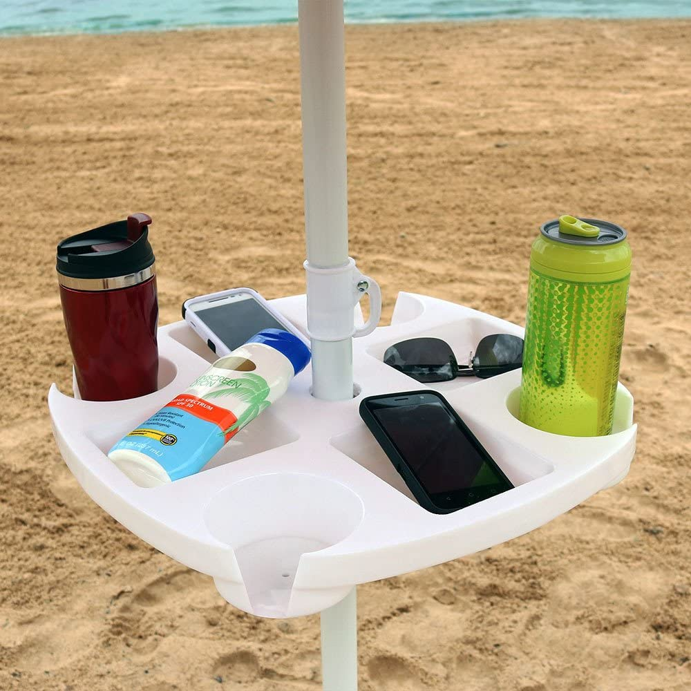 High Quality White Color 4 Drink Holder and Tray Slots Outdoor Beach Umbrella Table