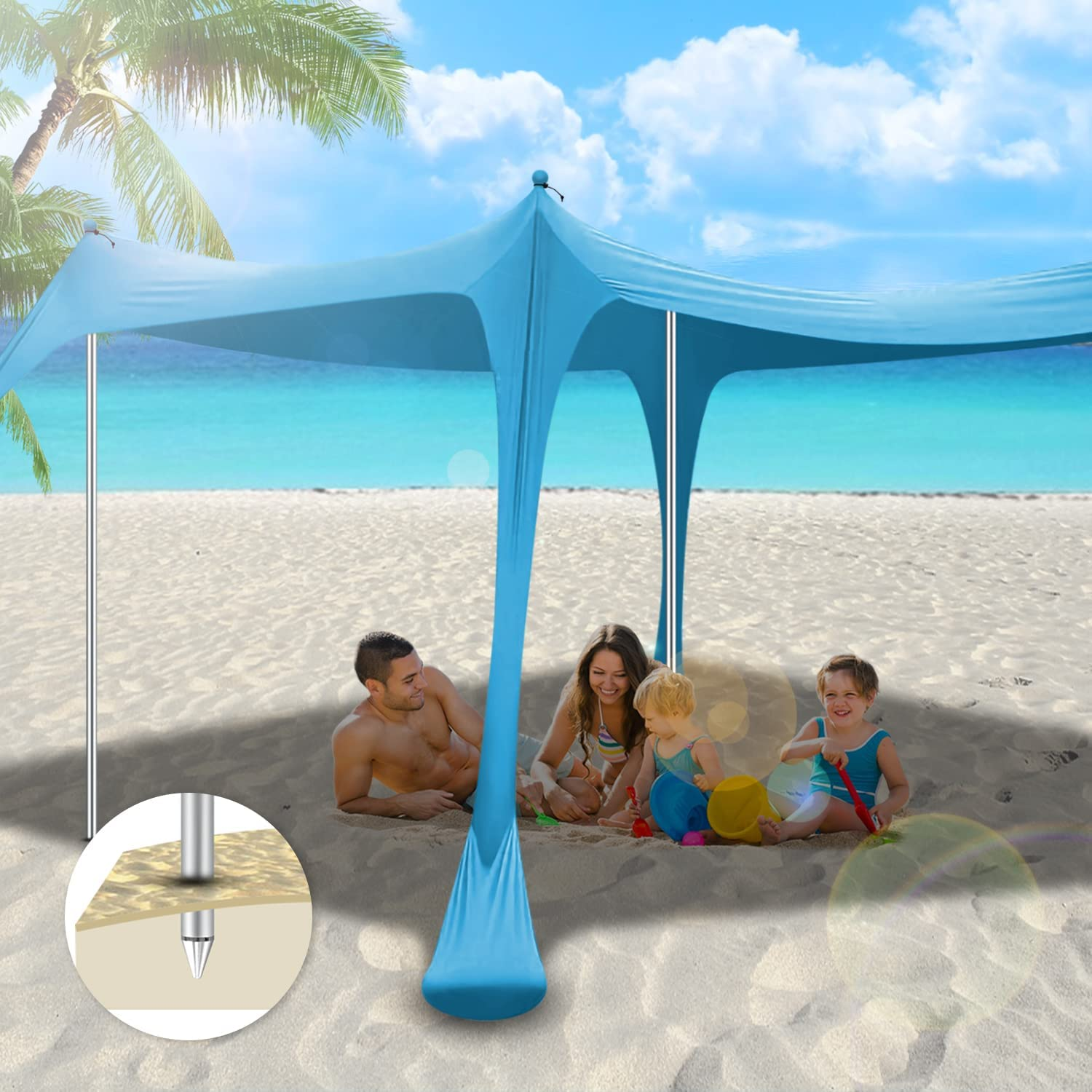 Pop Up Canopy Tent 10x10 FT Easy Set UPF50+ 2-6 Person Beach Canopy Tent Sun Shelter Camping Tent