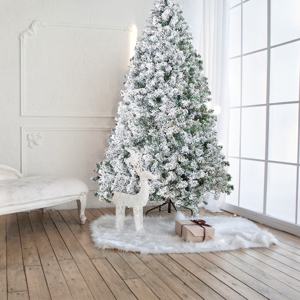 6FT foldable quick set white Snow flocked artifical pop up felt iron base christmas trees