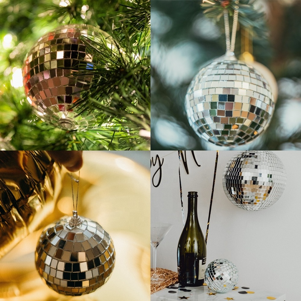 Xmas Party Supplies 3CM-80CM Laser Gold Silver Glass Ball Hanging Tree Decoration Christmas Disco Mirror Balls