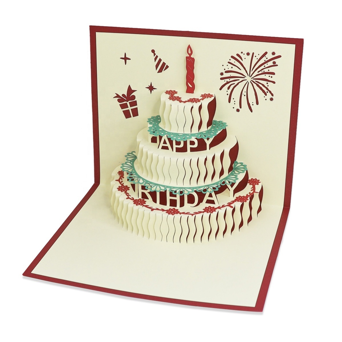 Wholesale handmade laser cut 3D printing pop up paper christmas happy birthday greeting card