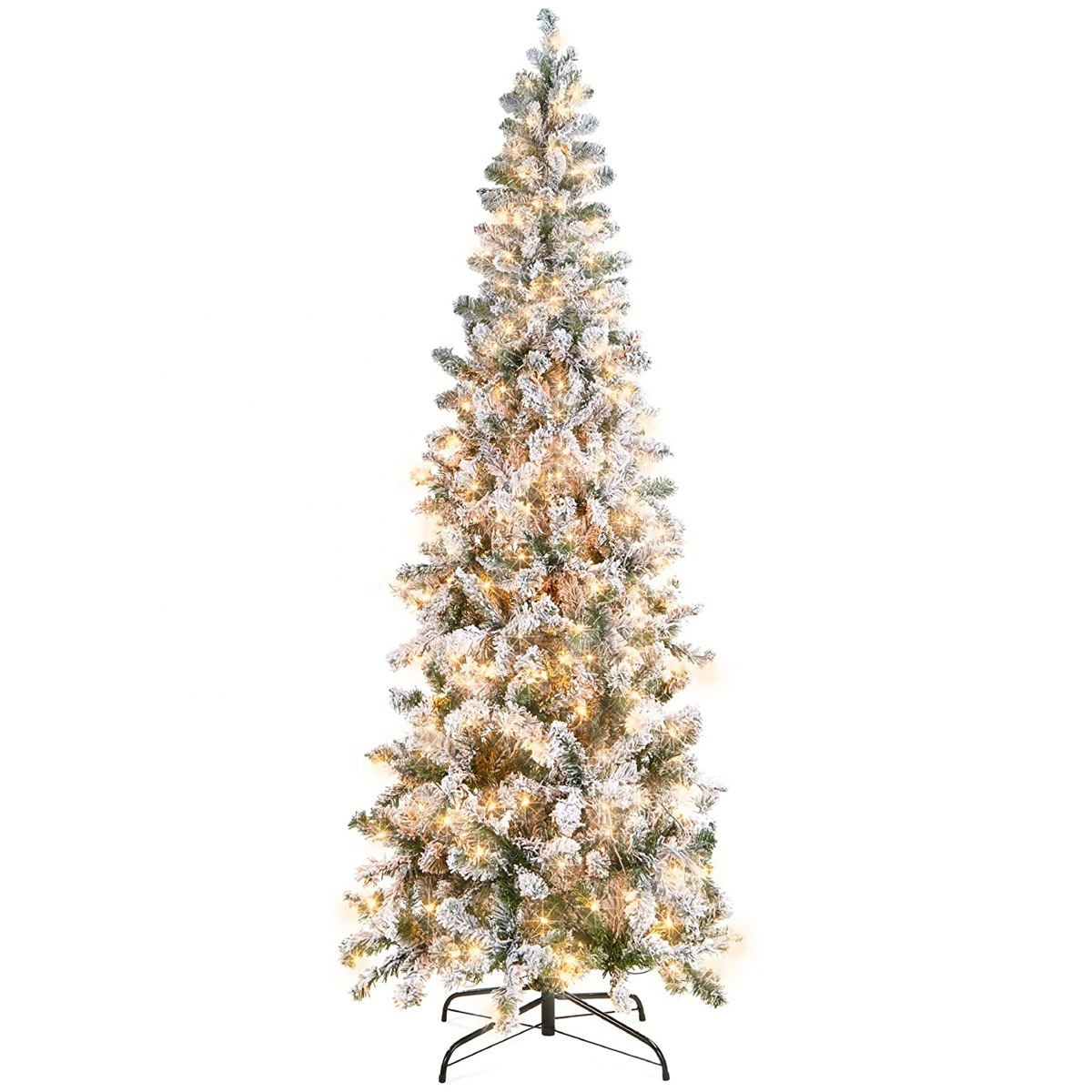 Pencil Christmas Tree Pre-Lighting Artificial Snow Flocking Slim Skinny Christmas Tree Festive Decoration