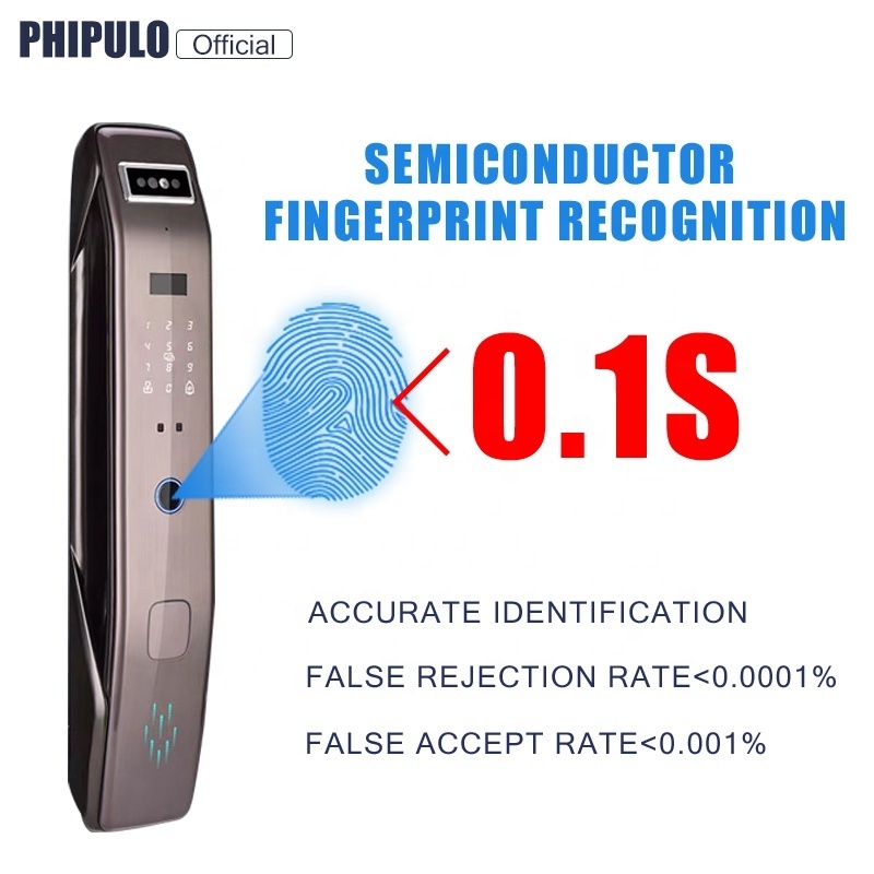 Phipulo Home 3D Face Recognition Automatic Biometric Electronic Door Lock Digital Fingerprint Smart lock with HD Camera