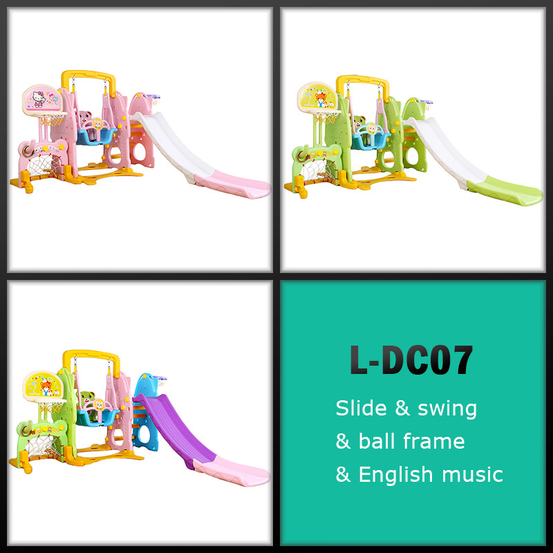 Kids indoor slide and swing basketball hoop plastic playground