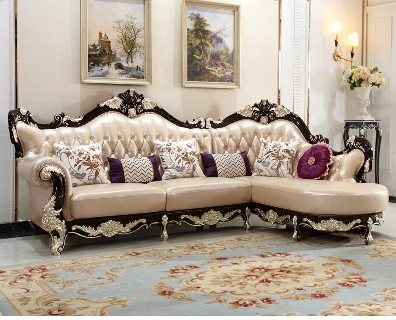 Latest Designed Luxury Wedding Furniture Gold Color L-shaped Wedding Leather Sofa