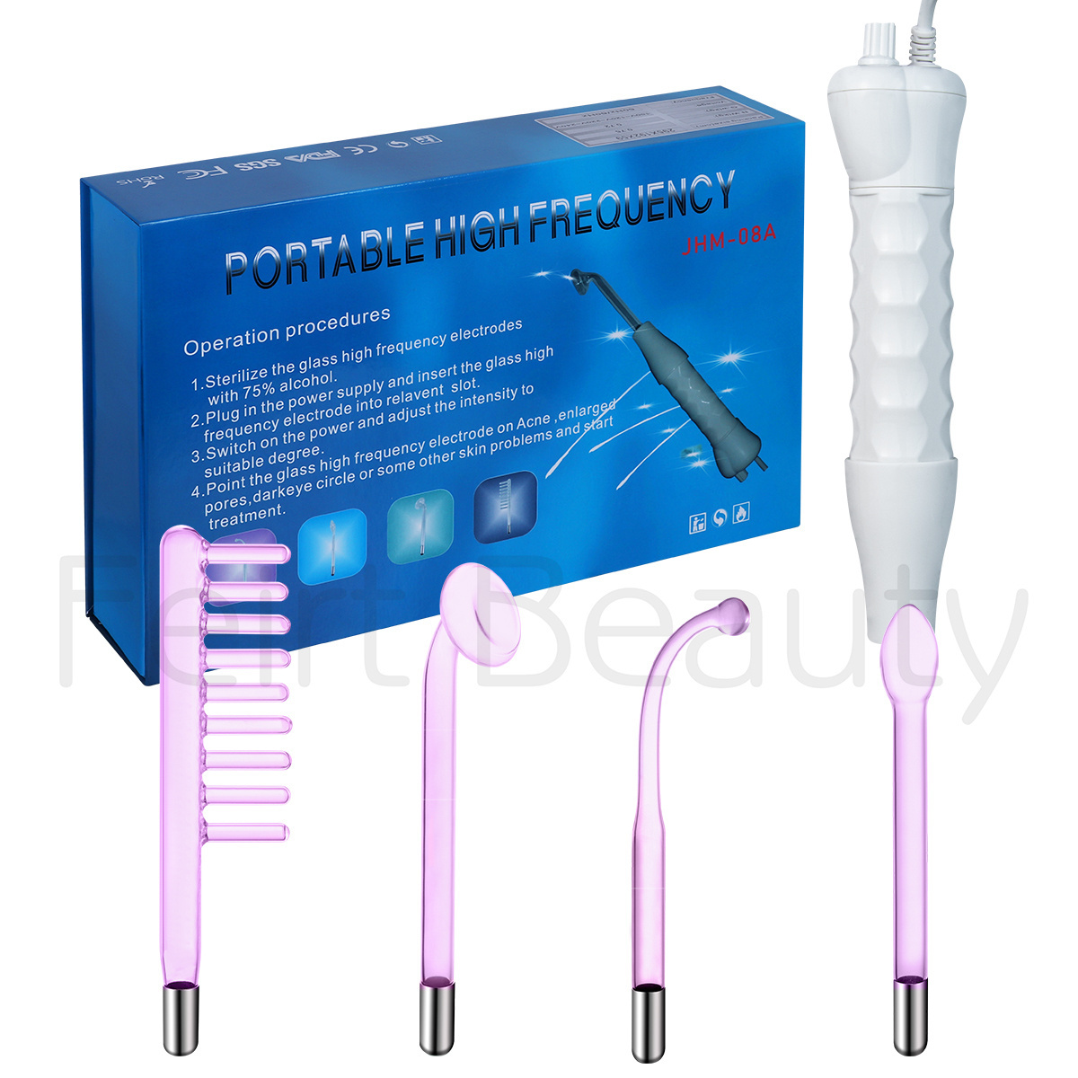 Portable High Frequency Wand 4 in 1 Neon Argon Skin Wand Ozone Treatment Anti Aging With Comb